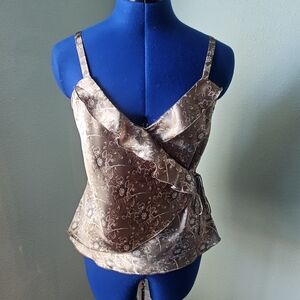 GAP Metallic Brown Floral Print With Side Tie Camisole Medium Top